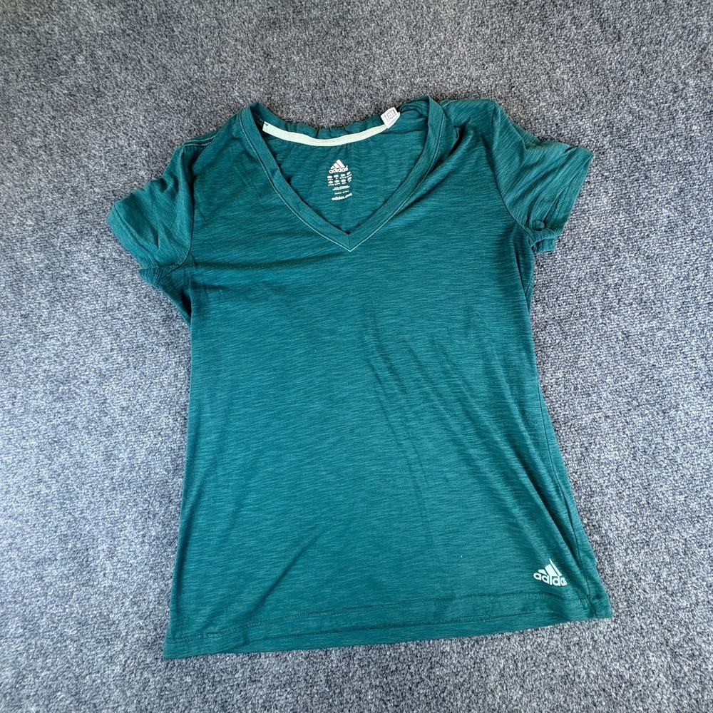 Adidas Climalite T Shirt Womens Medium Teal V Neck Gym Training Running Athletic